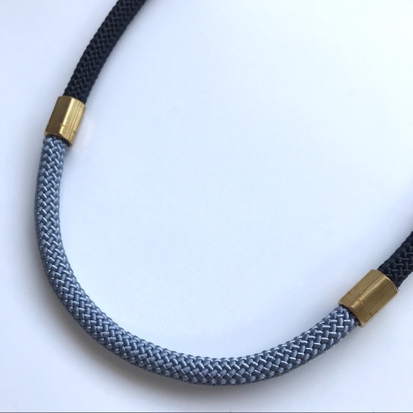 Black + grey statement necklace with hexagonal brass pieces - Picture 1 of 4